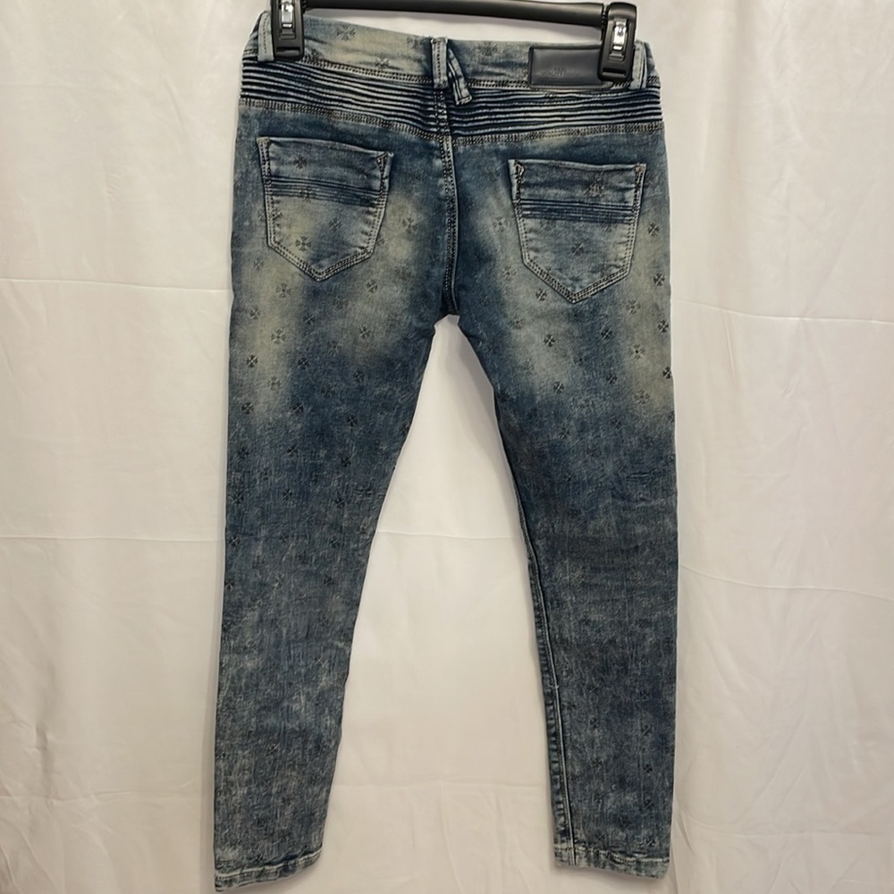 Deal Jeans Acid Wash Low Rise Skinny Jeans Size M 26 Floral Print Moto Style - Picture 9 of 12